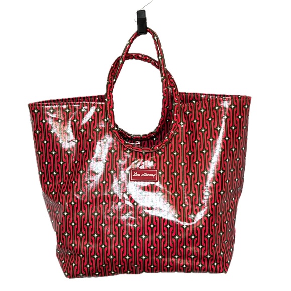 Lou Harvey Tote Large PVC Red Brown Geometric Print Beach Bag Travel Shopping - Picture 7 of 7